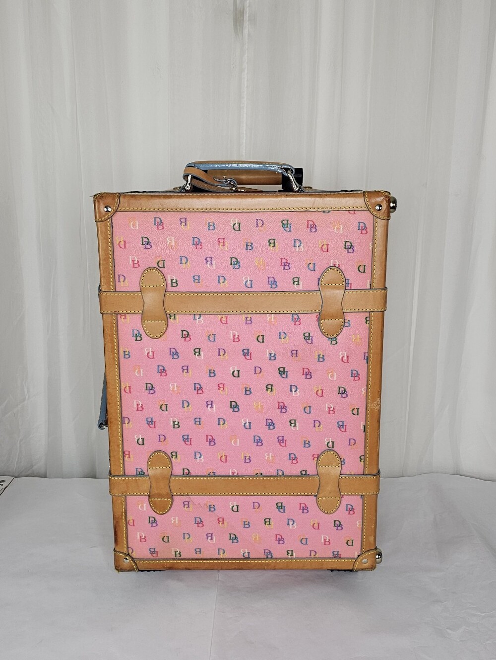 Rare Vintage Dooney & Bourke Pink Multi-Color Monogram Steamer Trunk Suitcase